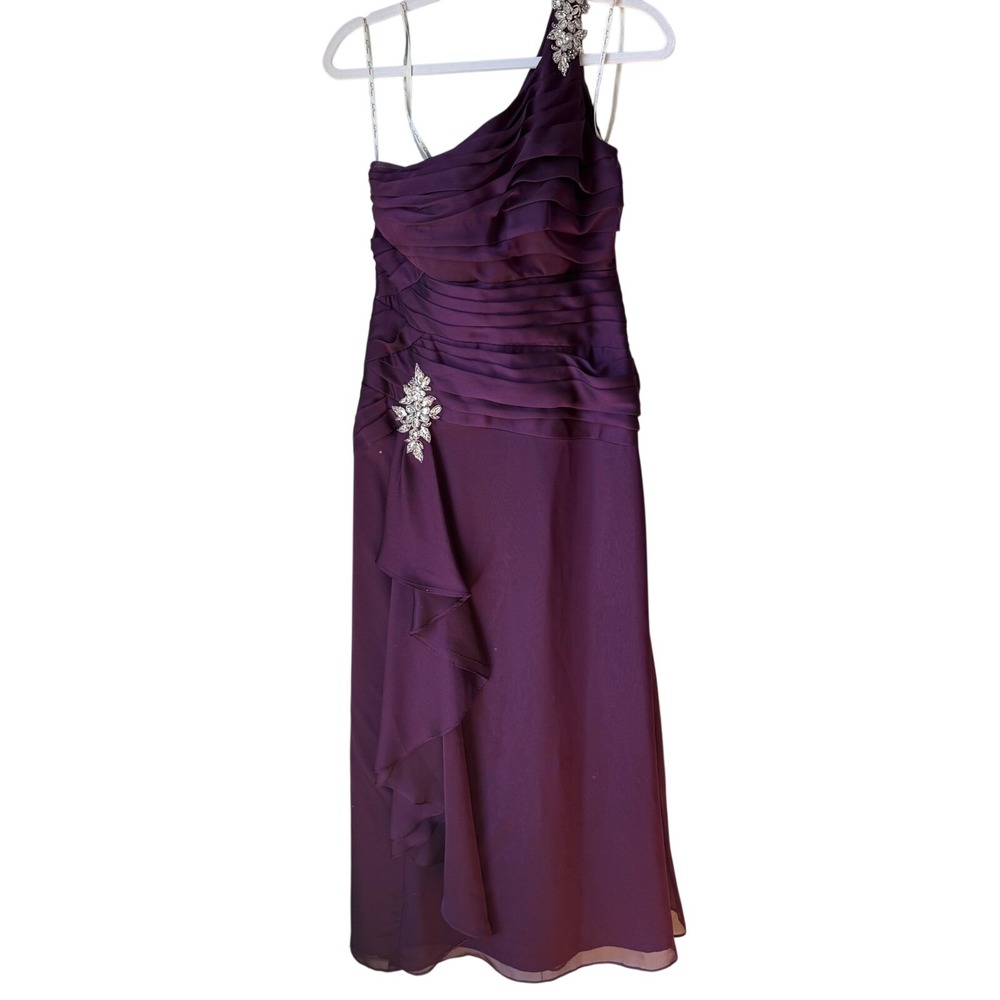 Jade Couture Dress Mother of‎ the Bride Groom Ruched One Shoulder Purple Size 6